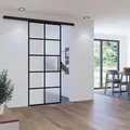 inova Glasschiebetür Satiniert 10 Felder 880 x 2035 mm Komplettset in Schwarz mit Stabgriff inkl. 2Seitiger Softclose