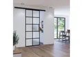 inova wohnen Glasschiebetür mit schwarzem 10 Felder Dekor, Größenauswahl (Komplett Set, inkl. Schienensystem und Stabgriff), Softclose-Funktion wählbar