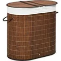HOMCOM Wäschekorb 100L mit Deckel Griff 2 Wäschesäcken Bambus Braun