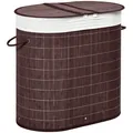 Wäschekorb Wäschebox 100L Wäschesammler mit Deckel, 2 Wäschesäcken, Bambus