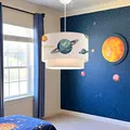 lux.pro Kinderzimmer Lampe Lurgan Deckenleuchte E27 LED-geeignet Hängelampe mit Stoffschirm doppelt Planeten-Motiv 70 cm hoch Weiß