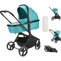 Booboo Jazzi Kinderwagen, 2 in 1 Kombikinderwagen mit Sportwagen + Babywanne, ab Geburt bis 22 kg, leicht, kompakt, große Räder - Ocean - Türkis