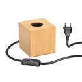 ledscom.de Tischlampe HITO, Schalter, Echtholz (Gummibaum), quadratisch, hellbraun, 1x E27 max. 60W