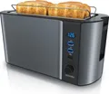 Arendo Toaster 4 Scheiben, Langschlitztoaster, Langschlitz, Edelstahl, 1500W, Display mit Restzeitanzeige, Brötchenaufsatz, Defrost Funktion, Wärmeisolierendes Gehäuse, Grau