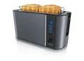Arendo Toaster für 4 Scheiben Langschlitz, 1500W, mit Display, Doppelwandgehäuse wärmeisolierend, Brötchenaufsatz, Auftaufunktion, Grau