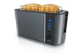 Arendo Toaster Edelstahl, Langschlitz, Display mit Restzeitanzeige, Krümelschublade, 2 lange Schlitze, für 4 Scheiben, 1500 W, Defrost Funktion, Wärmeisolierendes Gehäuse, mit Brötchenaufsatz