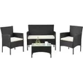 Juskys Polyrattan Gartenmöbel-Set Fort Myers - Tisch, Sofa & 2 Stühle - Schwarz Beige - Beige/Schwarz