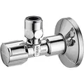 SCHELL 049170699 Eckregulierventil / Eckventil / Ventil COMFORT ½“ , DIN-Eckregulierventil mit Griff, selbstdichtendem Anschlussgewinde, Langem Schubschaft, Rosette , 54 mm, Oberfläche chrom