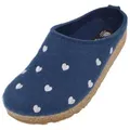 Haflinger Grizzly Cuoricino Filzclog aus reinem Wollfilz Unisex Herzmotiv Hausschuh blau 39 EU