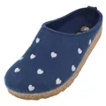 HAFLINGER Grizzly Cuoricini Filzpantoffel Herz Hausschuh Kork Blau (Blaubeere 109), Gr 39