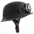 ATO Moto Motorradhelm Stahlhelm & Oldtimer Brille Schwarz matt Größe: (L 59/60cm)