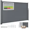 Juskys® Seitenmarkise Dubai 180 x 300 cm ausziehbar Blickdicht, Sichtschutz für Balkon & Terrasse, Seitenrollo mit Wandhalterung - grau
