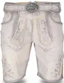 STEIGENHÖFER Lederhose Herren Tracht kurz - Franz - Vintage Trachtenhose mit Gürtel - 100% Rindsleder - Traditionelle Echtlederhose - Nubukleder - Ideal für Dein Oktoberfest Herren Outfit - Grau - 60