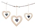 3er Set Herz Anhänger Natur Schwarz MDF Holz Metalldeko Hängedeko Frühlingsdeko Deko-Anhänger