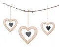 Levandeo® Windspiel, 3er Set Herz Anhänger Natur Schwarz MDF Holz Metalldeko Hängedeko