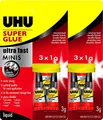UHU Sekundenkleber blitzschnell MINIS, flüssig 3 x 1g (2 Packungen)