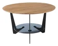 Couchtisch CADIZ, Braun, Grau, Schwarz, Eichenholz massiv, Metall, Ablageboden aus Glas, Ø 70 x H 40 cm