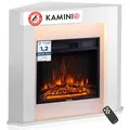 KAMINIO Elektrokamin MATTI - Elektrischer Eckkamin mit Heizung, 3D-Flammeneffekt, LED-Ambientelicht, Fernbedienung - Ecke, Weiß