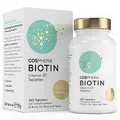 Biotin Tabletten - Hochdosiert mit 10.000 mcg D-Biotin pro Tablette - 365 vegane Tabletten im 1-Jahresvorrat - für schöne Haare und Haut - Vitamin B7 trägt zur Erhaltung normaler Haut und Haare bei