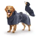FLUFFINO Hundebademantel Dunkelblau Gr. M | Soft, saugstark, waschbar, schnell trocknend | Tierhandtuch + Klettverschluss | Badetuch für mittelgroße Hunde | Haustierzubehör
