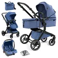 Bergsteiger Kinderwagen Lugo 3in1 | Kombikinderwagen Komplettset inkl. Zubehör - Babyschale, Buggy-Aufsatz, Sonnenschutz & Wetterfußsack | Isofix Station erhältlich