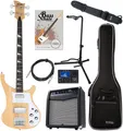 4-Saiter E-Bass Set in natur mit Verstärker, Gigbag, Tuner, Gurt und viel mehr