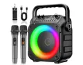 Portable Bluetooth Karaoke Speaker with Wireless Microphones, TWS, LED Lights,