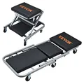 VEVOR 2 in 1 KFZ Werkstatt Rollbrett Werkstattliege, Montageliege Werkstatthocker 915 x 415 x 128 mm Montagerollbrett Sitz, Stahl + Vinyl 360° Lenkrollen Klappsitz bis 136 kg Belastbar Rollliege