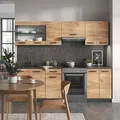 Vicco - Küchenzeile Raul, Goldkraft Eiche/anthrazit, 240 Cm , Ap Schwarz Gemustert