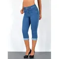 ESRA Caprijeans Sommer Hose Damen Capri Jeans High Waist kurze Jeans bis Übergröße C21 Damen Capri Jeans High Waist 3/4 Jeans Damen Stretch Jeanshose Shorts blau 54