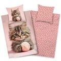 Bettwäsche 135x200 Baumwolle Kinder Katze Mädchen  WendeBettwäsche mit Katzen...