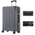 YONSLY Hartschalen-Trolley Premium Hartschalen-Reisekoffer Trolley Kabinenkoffer, 4 Rollen, TSA-Schloss, YKK-Reißverschluss, austauschbare Rollen & Griffe grau 76 cm