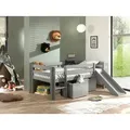VIPACK Kojen-Spielbett mit Liegefläche 90 x 200 cm, inkl. Leiter, Rutsche, Rolllattenrost und 2 Schubkästen, Kiefer und MDF grau lackiert - Grau