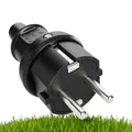 greate Schuko Stecker Aussenbereich mit Knickschutz - Schukostecker Gummi mit Zugentlastung, 2-polig, 230V, 16A & 3,7kW - IP44 Schukostecker Außenbereich schwarz - Schutzkontakt Stecker 230V