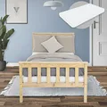 ML-Design Holzbett 90x200 cm Natur mit Matratze H:10cm, Kiefernholz, Massivholz Bettgestell mit Lattenrost & Füße, Einzelbett mit Kopf- und Fußteil, Bett für Kinder & Erwachsene, Kinderbett Jugendbett