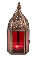 Orientalische Laterne aus Metall & Glas Meena rot 16cm | orientalisches Windlicht | Marokkanische Glaslaterne für innen | Marokkanisches Gartenwindlicht für draußen als Gartenlaterne