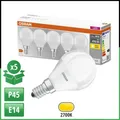 OSRAM 5x E14 P45 LED Leuchtmittel 4,9W (40W) 470lm 2700K Warmweiß 150° BASE
