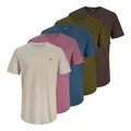 JACK & JONES Herren Shirts T-Shirts Tee SS Crew Neck 5er Pack, Farbe:Mehrfarbig, Größe:M, Artikel:-Moonbeam/Petrol Blue/Dark Brown/Dark Olive/Bordeaux