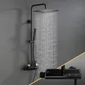 Görbach Regendusche Duschsystem Wassersparend, Edelstahl Duschset mit Armatur mit Verstellbarer Duschstange, Kopfbrause 20x20 cm und Thermostat Mischbatterie Schwarz