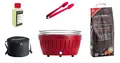 LotusGrill XL Starter-Set 1x XL Grill Feuerrot mit USB-Anschluß, 1x Buchenholzkohle 2,5 kg, 1x Brennpaste 200ml, 1x Zange, 1x Transport-Tragetasche XL - Der raucharme Holzkohlegrill