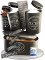 IDEALTASTIC Vorratsdose IDEALTASTIC® Premium Brotkasten Set (4er), Zuckerdose, Brotbox schwarz, Stahl, (Mehl Aufbewahrung & Kaffeedose luftdicht, 3x Vorratsdose je 500g & 1x Brotkasten), Modernes Design, luftdicht, BPA-frei, robust & lebensmittelecht