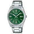 Casio Unisex Quartz Armbanduhr, 39.00mm GehäusegröÃŸe mit grün analog Zifferblatt und Silber Metallarmband Armband MTP-1302PD-3AVEF