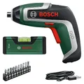 Bosch Akkuschrauber IXO Wasserwaagen-Set (7. Generation; 3,6V; 2,0Ah; 5,5Nm; Set inkl. Mini-Wasserwaage, mit Mikro-USB-Kabel; schraubt bis zu 190 Schrauben; im Karton)