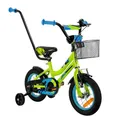 MIRAVO Kinderfahrrad 12 Zoll für Jungen von 3-4 Jahren mit Stützrädern und Schubstange - Leichtes Fahrrad für Kinder - V-Brake Bremsen - Spark Grün