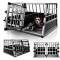 Juskys Tierreisebox Alu-Hundetransportbox in 4 versch. Größen: M, L, L-X, XL, Auto Hundebox robust und pflegeleicht, Gittertür verschließbar schwarz|silberfarben 89 cm x 70 cm x 51 cm