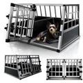 Juskys Alu Hunde-Transportbox L-X - 89x70x51 cm – Auto Hundebox robust & pflegeleicht – Gittertür verschließbar - Aluminium Reisebox für Hunde - Schwarz/Silber