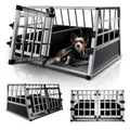 Juskys Alu Hundetransportbox L-X - 89x70x51 cm - Auto Hundebox robust & pflegeleicht - Gittertüren verschließbar - Aluminium Reisebox für Hunde