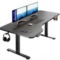 Casaria® Höhenverstellbarer Schreibtisch 160x75 cm elektrisch mit Kopfhörerhalter Tassenhalter Modern Büro Gaming PC Computer Tisch Schwarz Carbon-Optik
