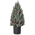 HOMCOM Mini Künstlicher Weihnachtsbaum 47 cm Tisch-Christbaum mit Schnee, 170 Spitzen Mini Christbaum mit Kunststoffsockel Beeren Weihnachtsdeko für drinnen Büro