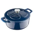 Navaris Gusseisen Topf - Gusseisen Bräter - Kochtopf 3,5l - Ø 24cm Schmortopf mit Deckel - Brotbacktopf - Brattopf - Für alle Speisen und Kochflächen - Dunkelblau